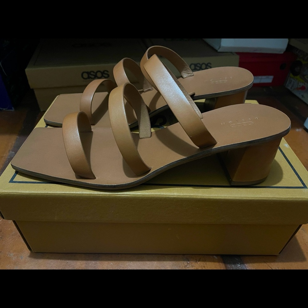 ASOS DESIGN Hester Premium Leather Mules in Tan